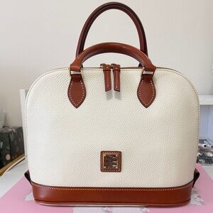 Dooney & Bourke Cream Satchel with Brown Trim